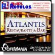 SMRR22111424: Rotulo Publicitario Banner Full Color con Ojetes de Metal para Amarrar con Texto Restaurante y Bar Atlantis para Restaurante Bar marca Rapirotulos de Dimensiones 4x1.5 Metros