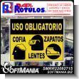 SMRR22092715: Floor Graphic Adhesive on Mandatory Use of Cap, Shoes and Glasses Advertising Sign for Industrial Factory of Plastic Products brand Rapirotulos Dimensions 11x8.7 Inches